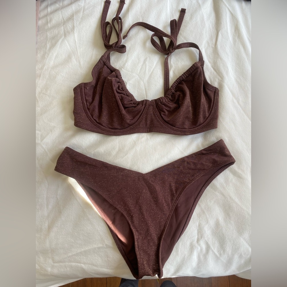 Abercrombie curve love bikini in brown shimmer